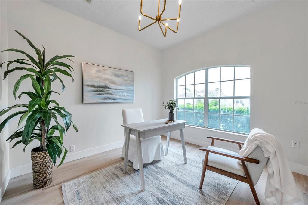 Home Office, Interior, Pendant Lights, Wood Texture Flooring