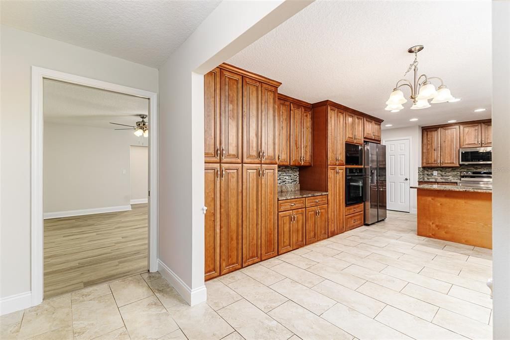 Chandelier, Interior, Kitchen, Recessed Lighting, Wood Texture Flooring