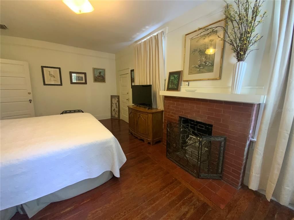 Bedroom, Fireplace, Interior, Wood Texture Flooring