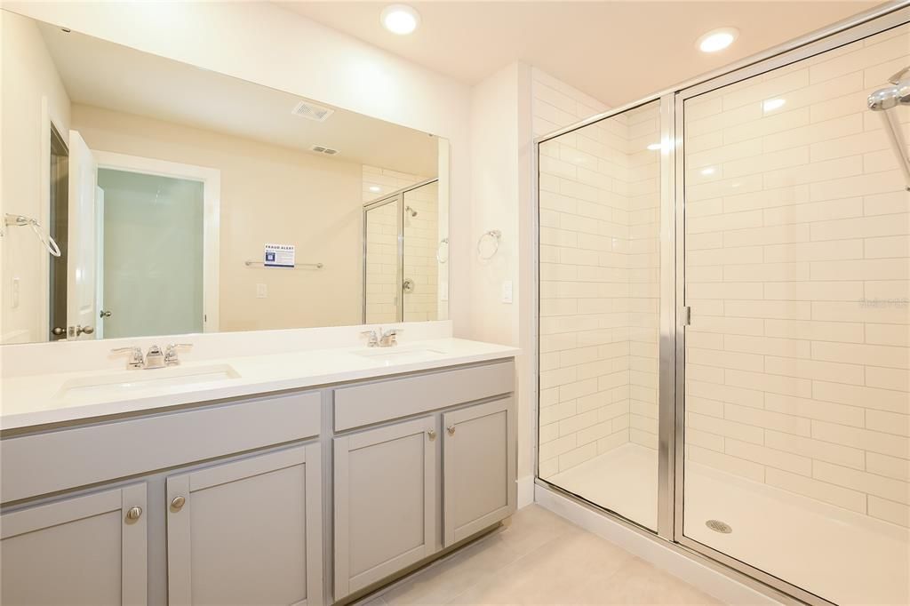 Bathroom, Dual Sink Vanities, Glass Shower, Interior, Recessed Lighting