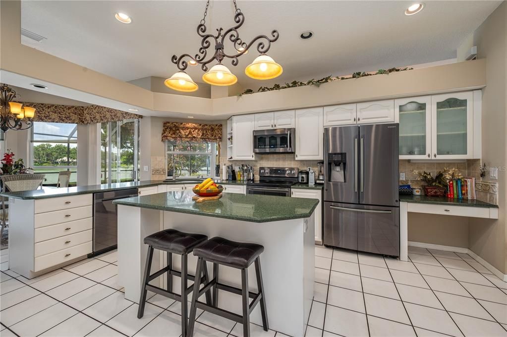 Chandelier, Interior, Kitchen, Recessed Lighting, Stainless Steel Appliances