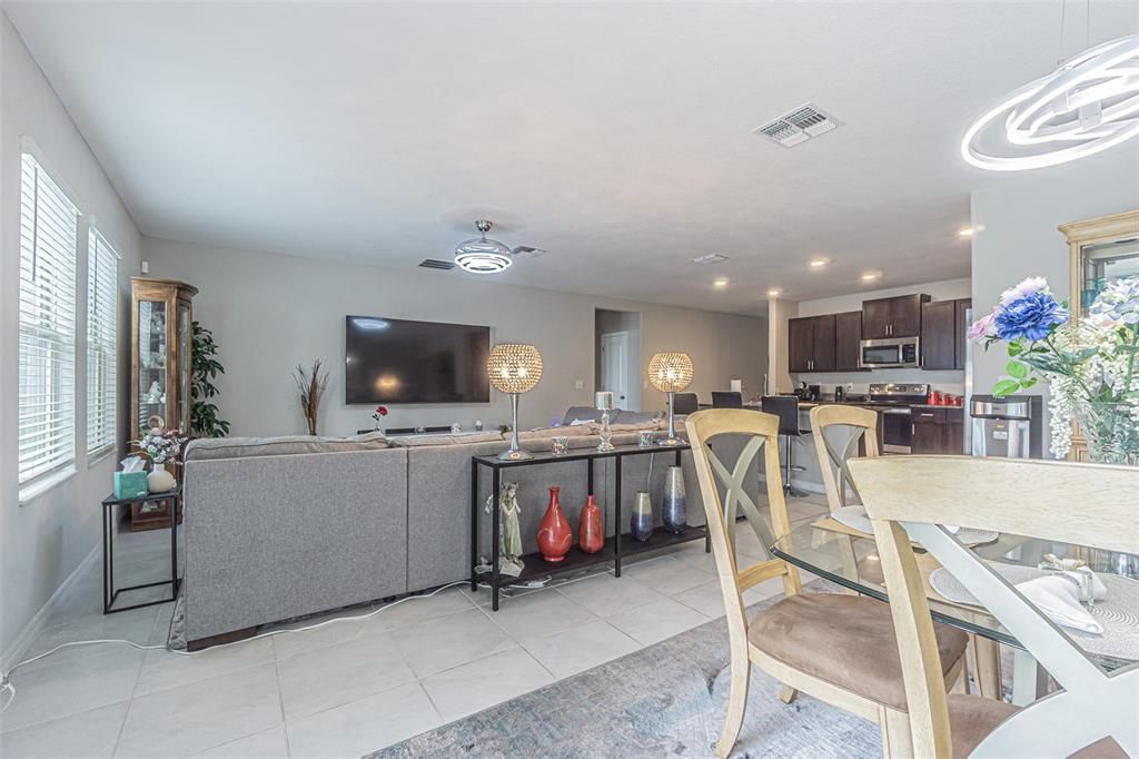 Dining room, Interior, Kitchen, Living room, Recessed Lighting