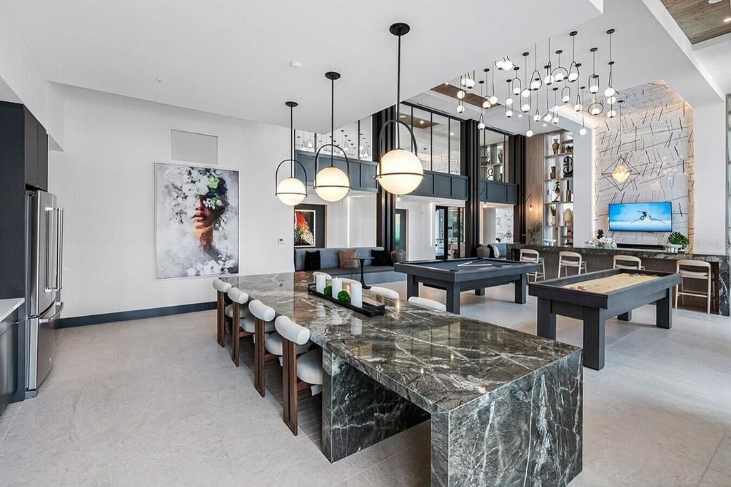 Billiard Table, Game Room, Interior, Pendant Lights