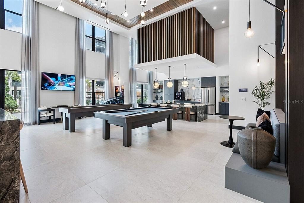 Billiard Table, Game Room, Interior, Pendant Lights, Recessed Lighting