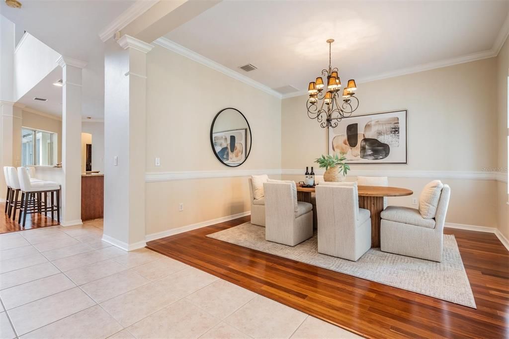 Chandelier, Dining room, Interior, Wood Texture Flooring