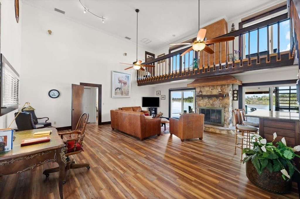 Fireplace, Home Office, Interior, Living room, Wood Texture Flooring
