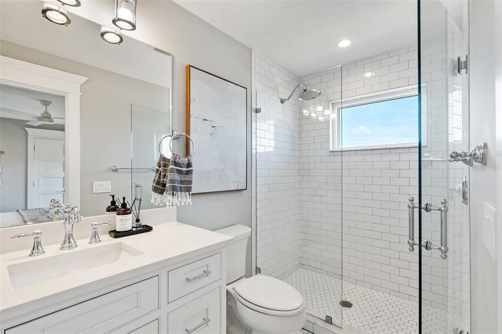 Bathroom, Glass Shower, Interior, Recessed Lighting