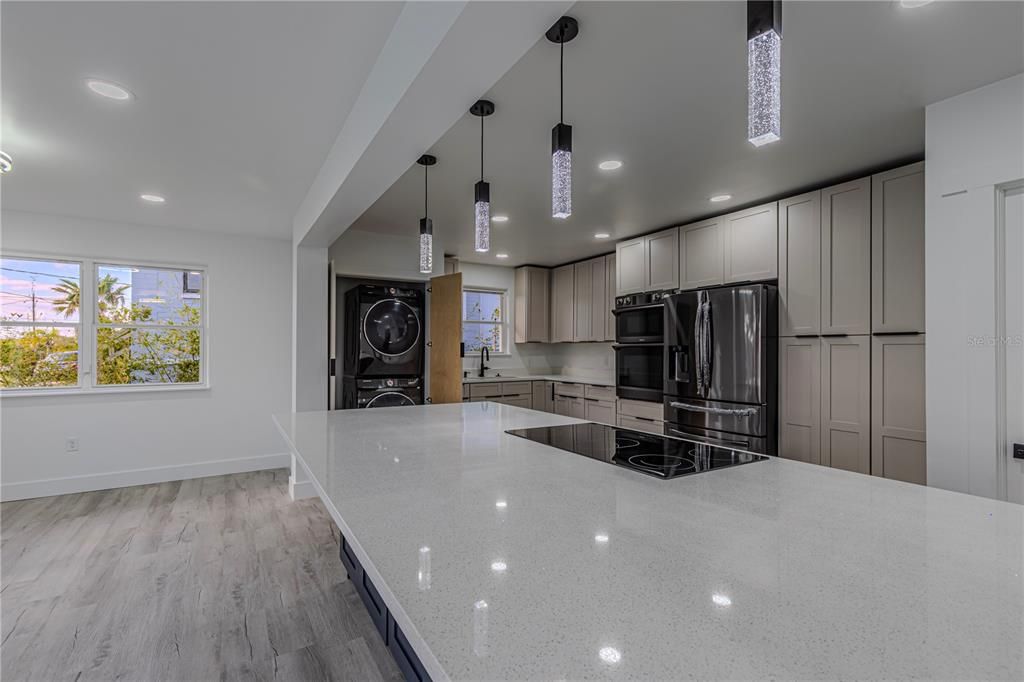 Interior, Kitchen, Pendant Lights, Recessed Lighting, Wood Texture Flooring