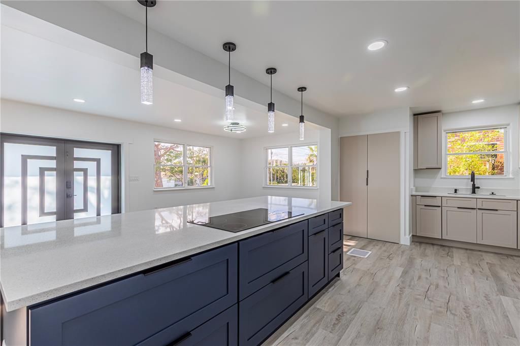 Interior, Kitchen, Pendant Lights, Recessed Lighting, Wood Texture Flooring