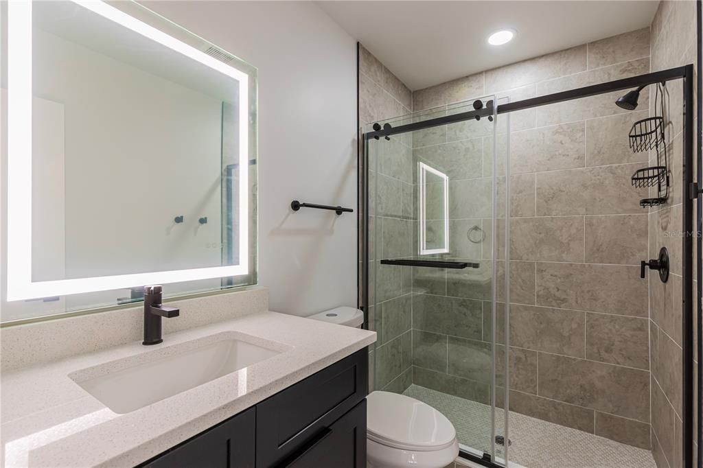 Bathroom, Glass Shower, Interior, Recessed Lighting