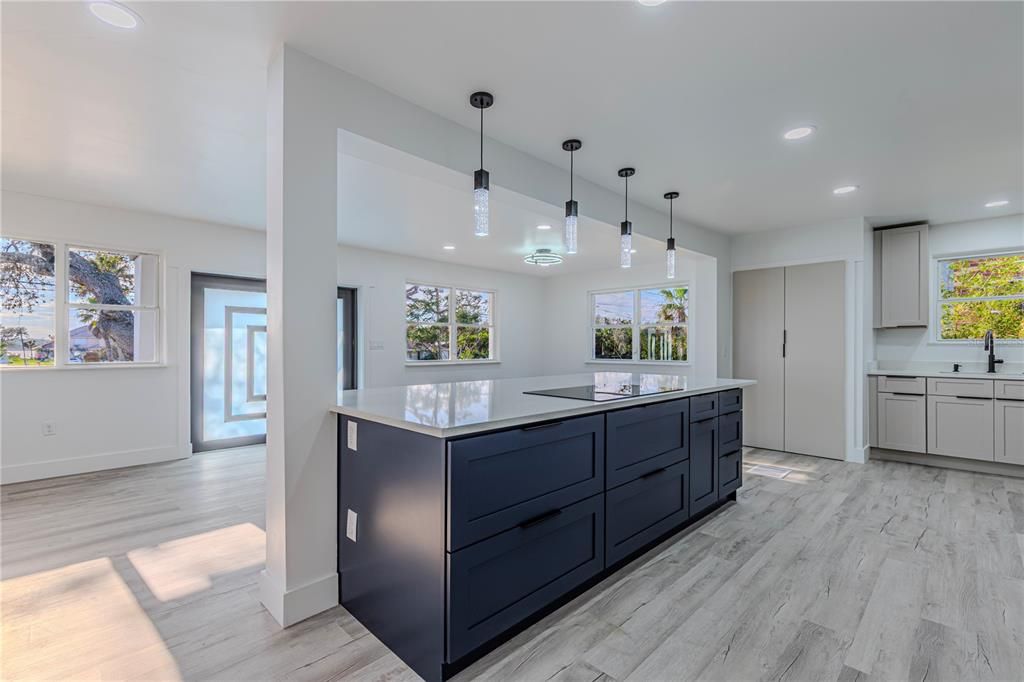 Interior, Kitchen, Pendant Lights, Recessed Lighting, Wood Texture Flooring