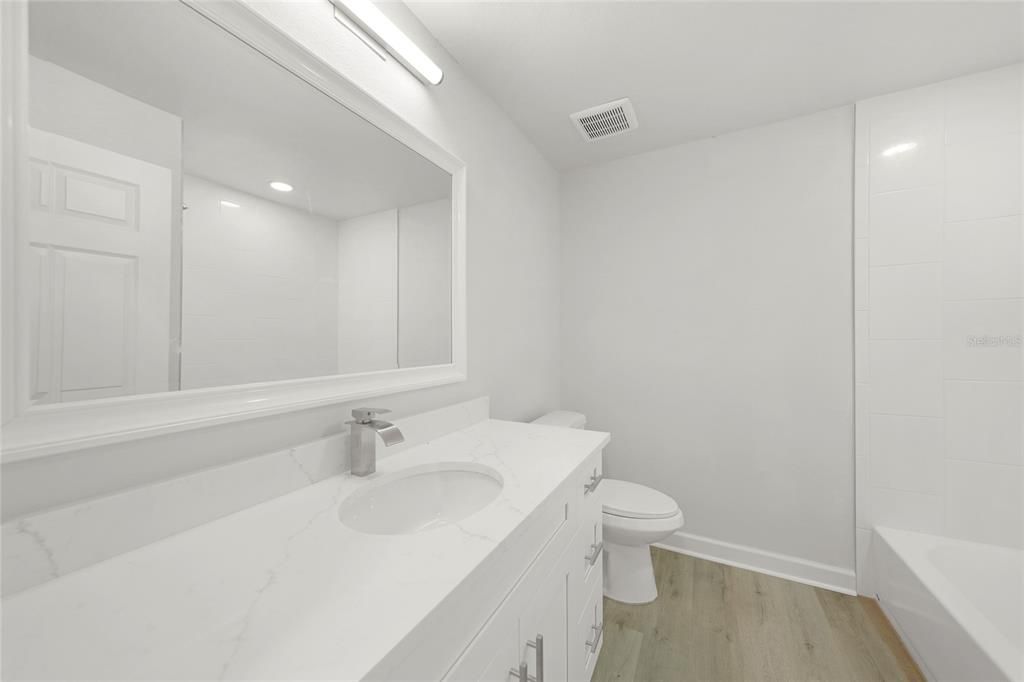 Bathroom, Interior, Recessed Lighting, Wood Texture Flooring