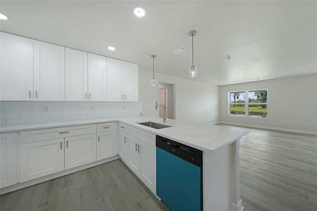 Interior, Kitchen, Pendant Lights, Recessed Lighting, Wood Texture Flooring