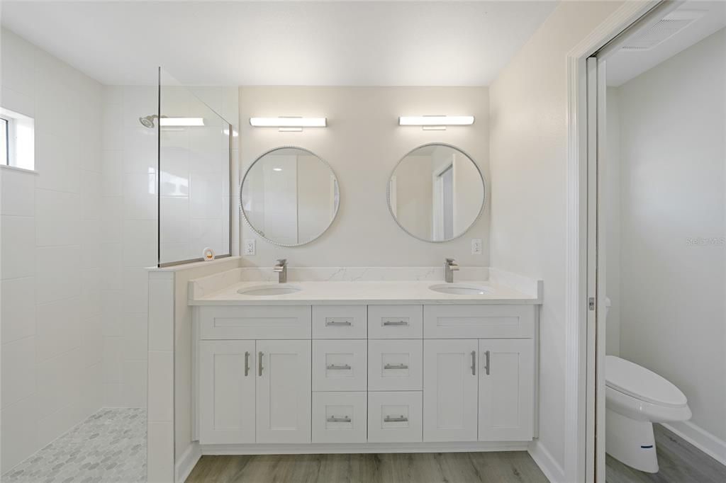 Bathroom, Dual Sink Vanities, Interior, Wood Texture Flooring