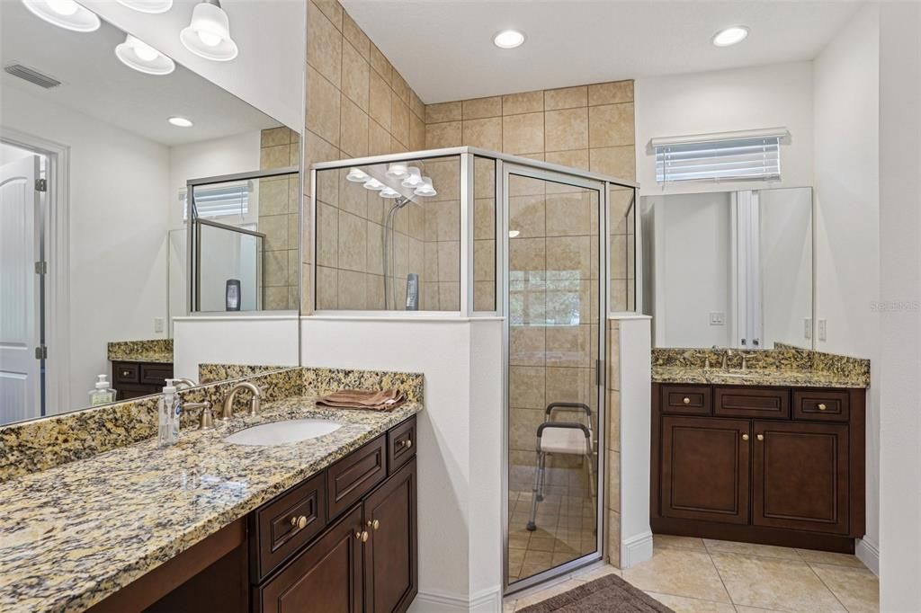 Bathroom, Dual Sink Vanities, Glass Shower, Interior, Recessed Lighting