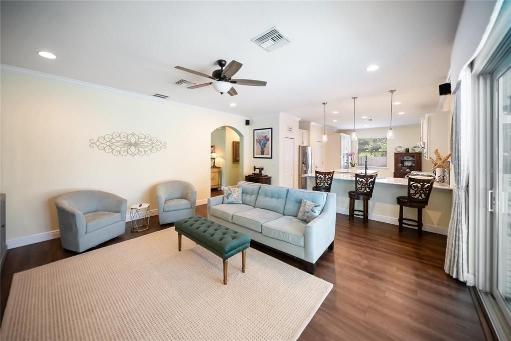 Interior, Kitchen, Living room, Pendant Lights, Recessed Lighting, Wood Texture Flooring
