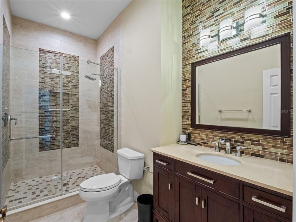 Bathroom, Glass Shower, Interior, Recessed Lighting