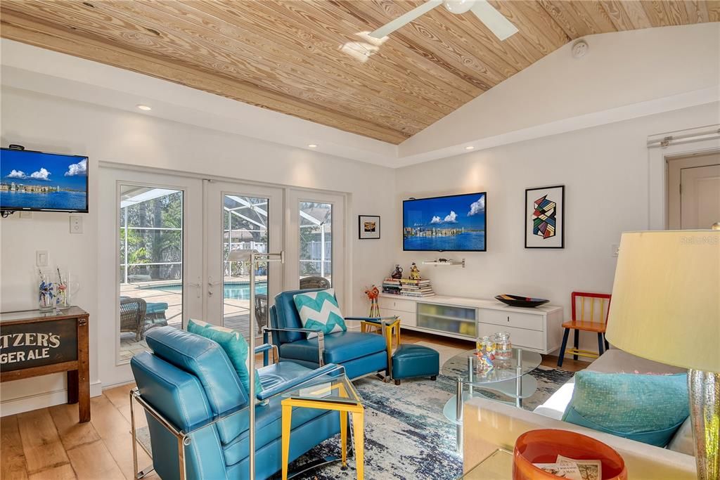 Interior, Living room, Recessed Lighting, Wooden Ceilings, Wood Texture Flooring