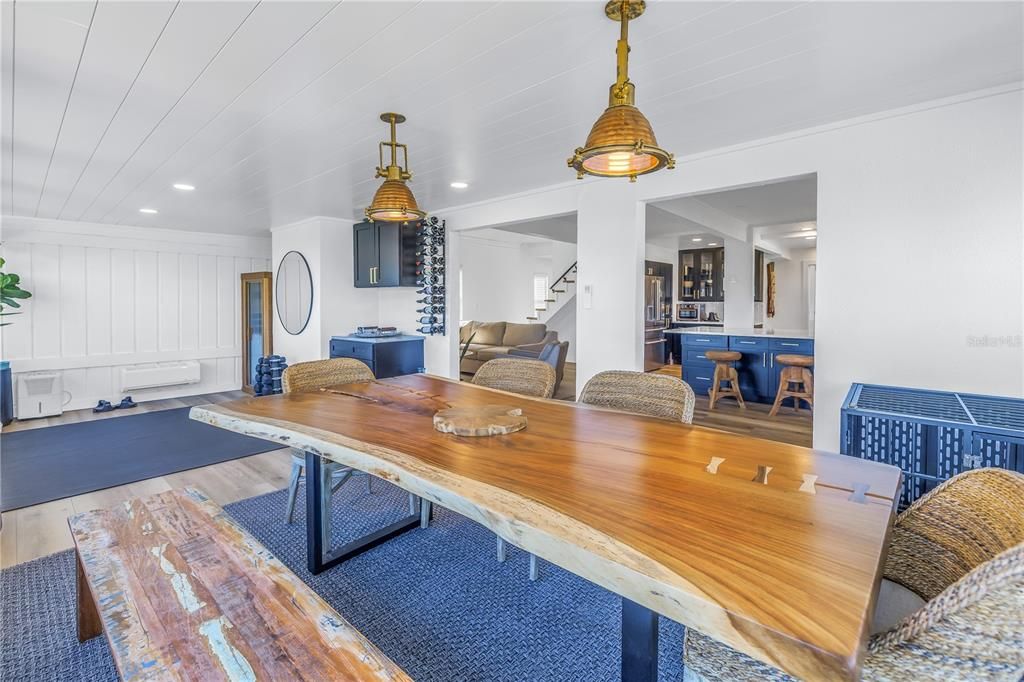 Dining room, Interior, Pendant Lights, Recessed Lighting, Wood Texture Flooring