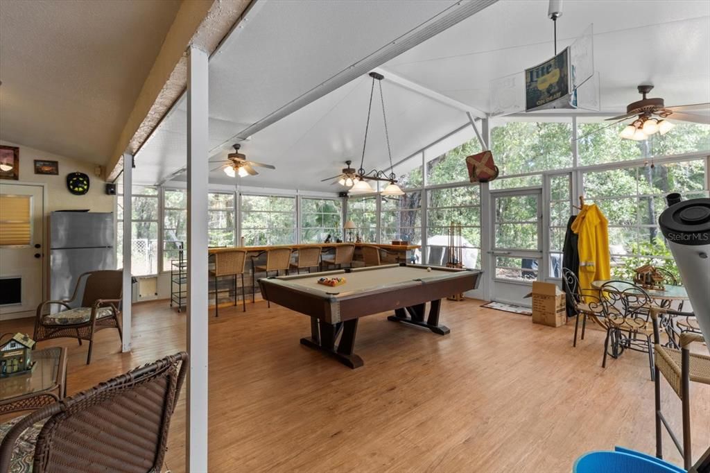 Billiard Table, Game Room, Interior, Sun Room, Wood Texture Flooring