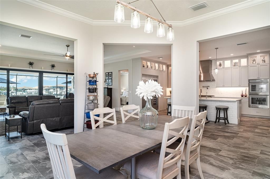 Dining room, Interior, Kitchen, Living room, Pendant Lights, Recessed Lighting, Wood Texture Flooring