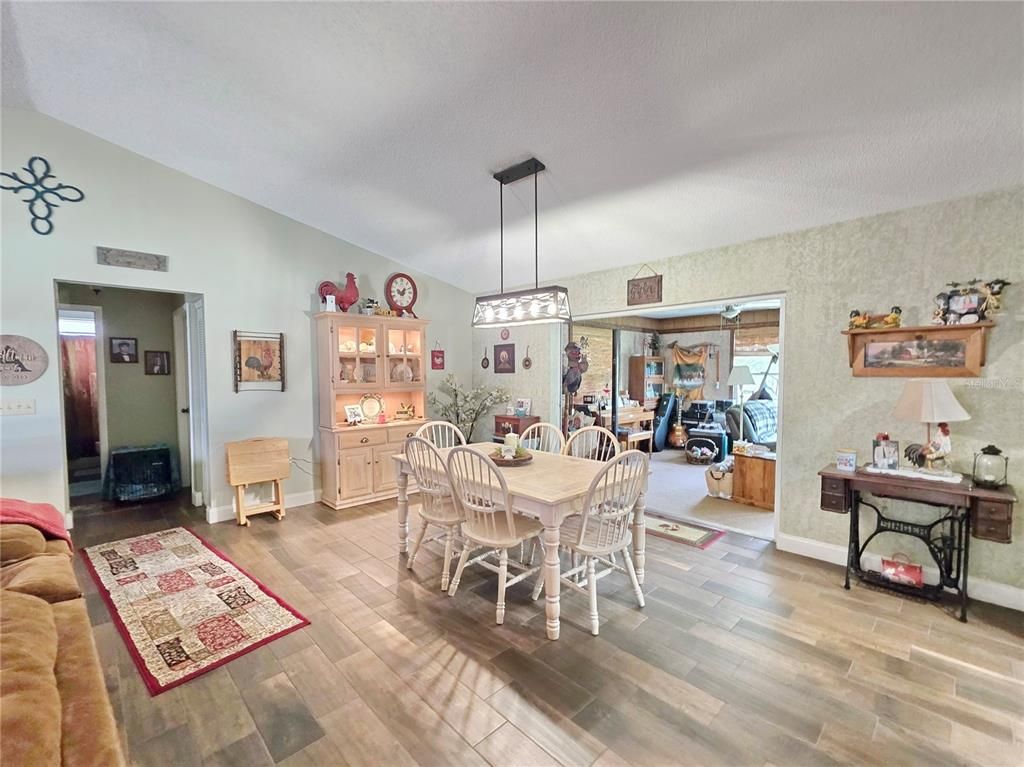 Dining room, Interior, Pendant Lights, Wood Texture Flooring