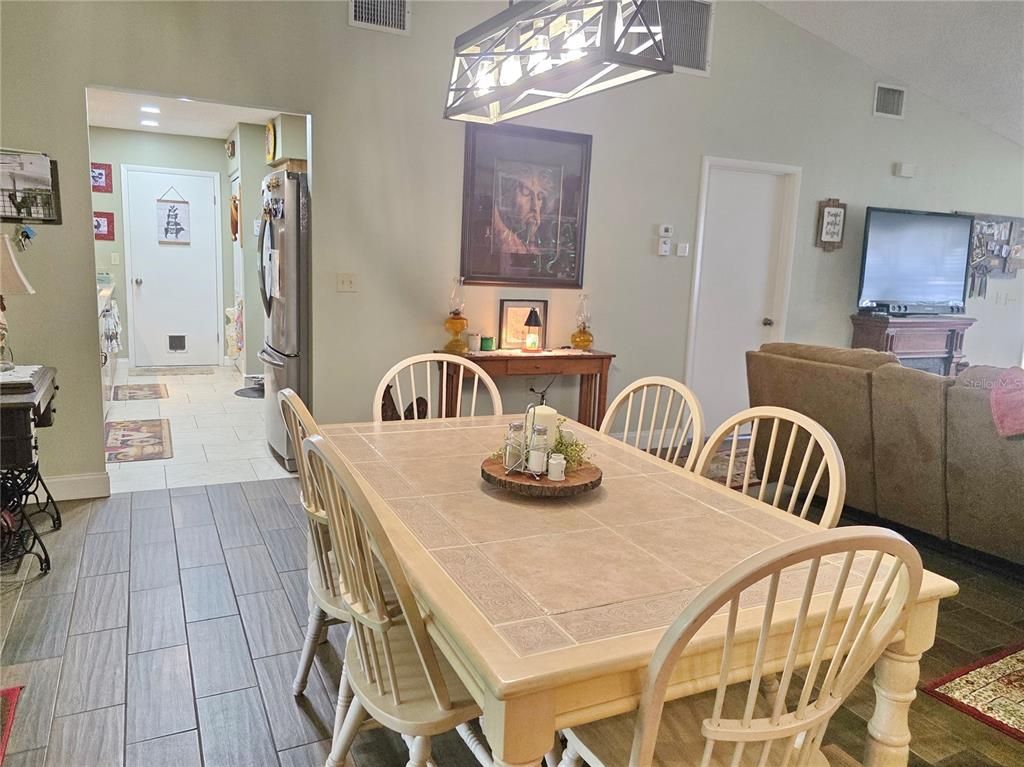 Dining room, Interior, Recessed Lighting, Wood Texture Flooring