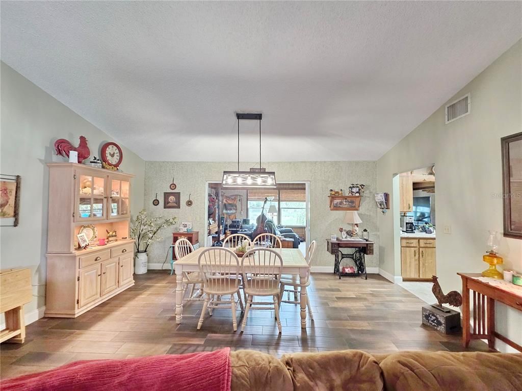 Dining room, Interior, Pendant Lights, Wood Texture Flooring