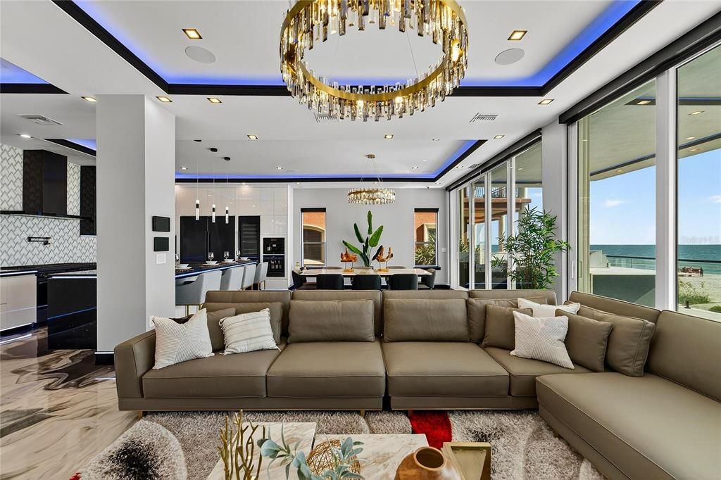 Chandelier, Interior, Kitchen, Living room, Marble, Pendant Lights, Recessed Lighting, Water