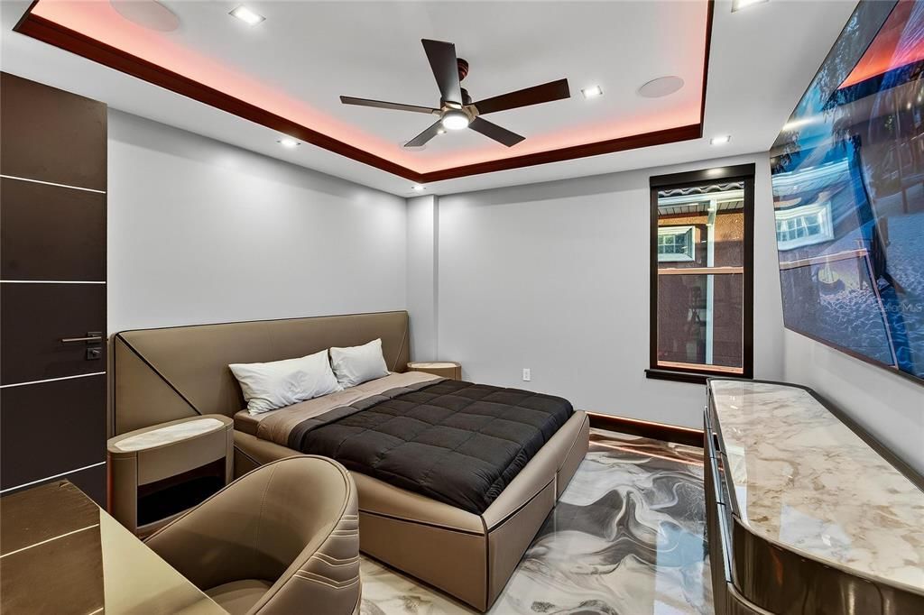 Bedroom, Interior, Marble, Recessed Lighting