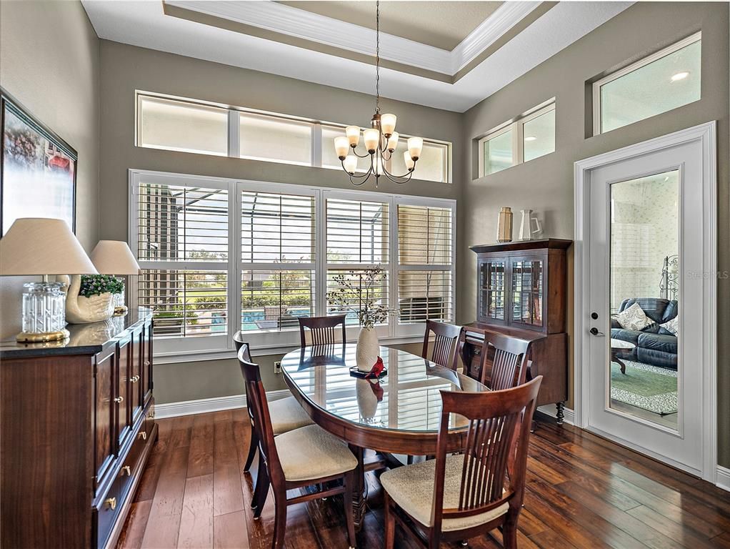 Chandelier, Dining room, Interior, Wood Texture Flooring