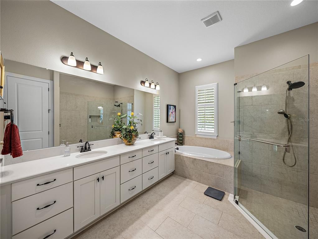 Bathroom, Dual Sink Vanities, Glass Shower, Interior, Recessed Lighting
