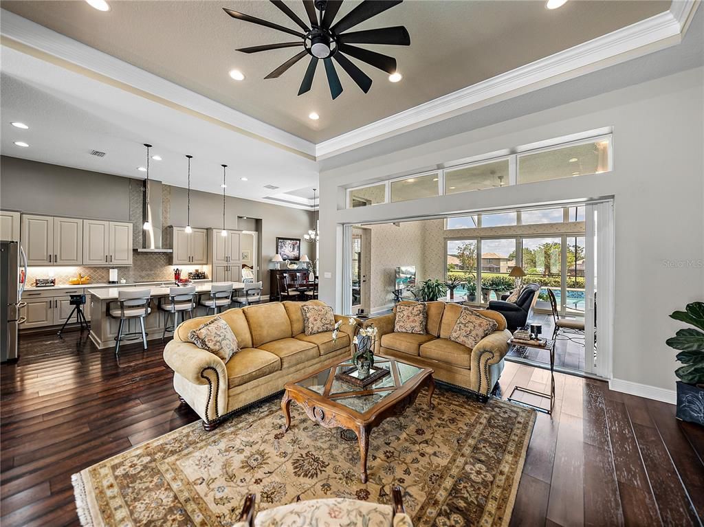 Interior, Kitchen, Living room, Pendant Lights, Recessed Lighting, Wood Texture Flooring