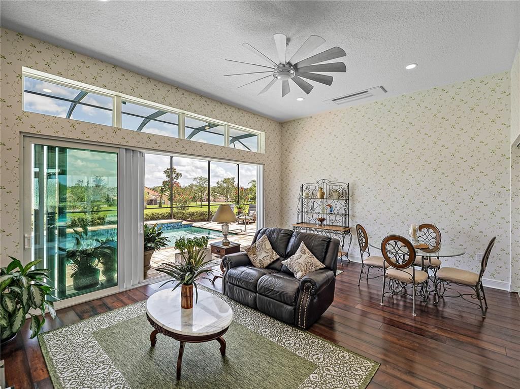 Dining room, Interior, Recessed Lighting, Wood Texture Flooring