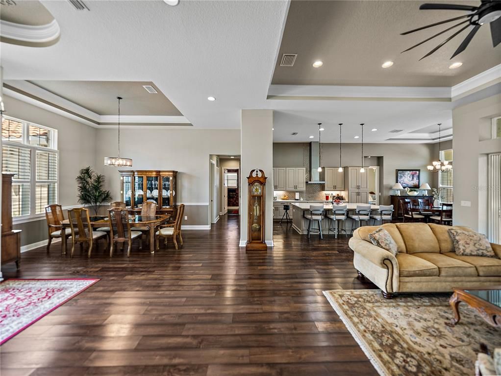 Dining room, Interior, Kitchen, Living room, Pendant Lights, Recessed Lighting, Wood Texture Flooring