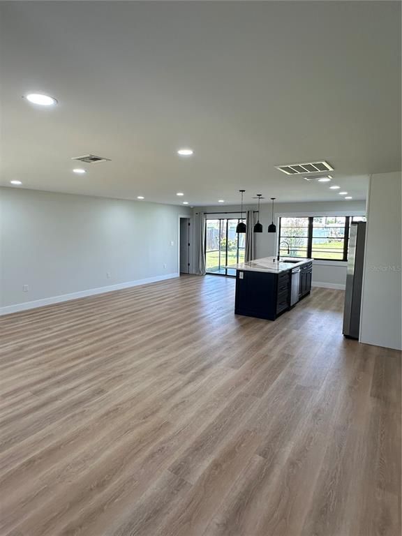 Interior, Kitchen, Pendant Lights, Recessed Lighting, Wood Texture Flooring