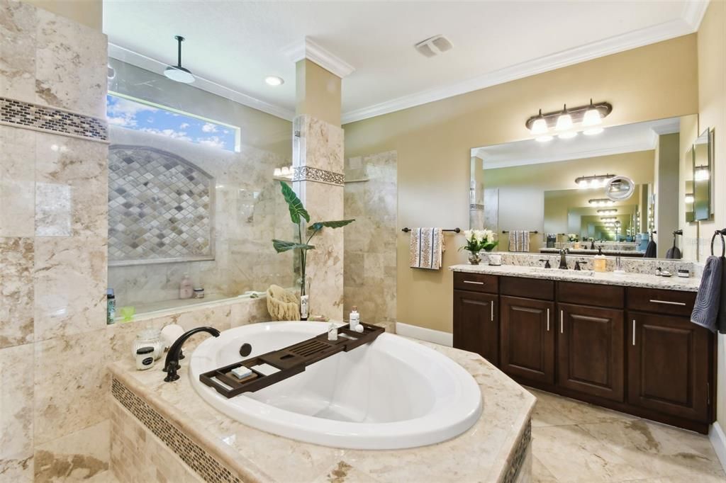 Bathroom, Dual Sink Vanities, Glass Shower, Interior, Recessed Lighting