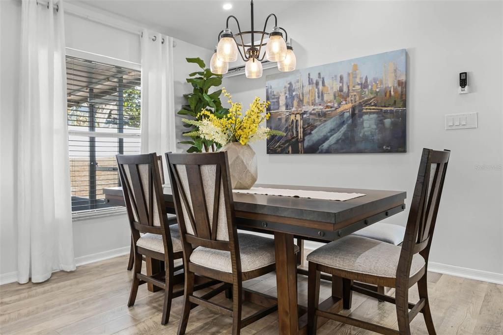Dining room, Interior, Recessed Lighting, Wood Texture Flooring