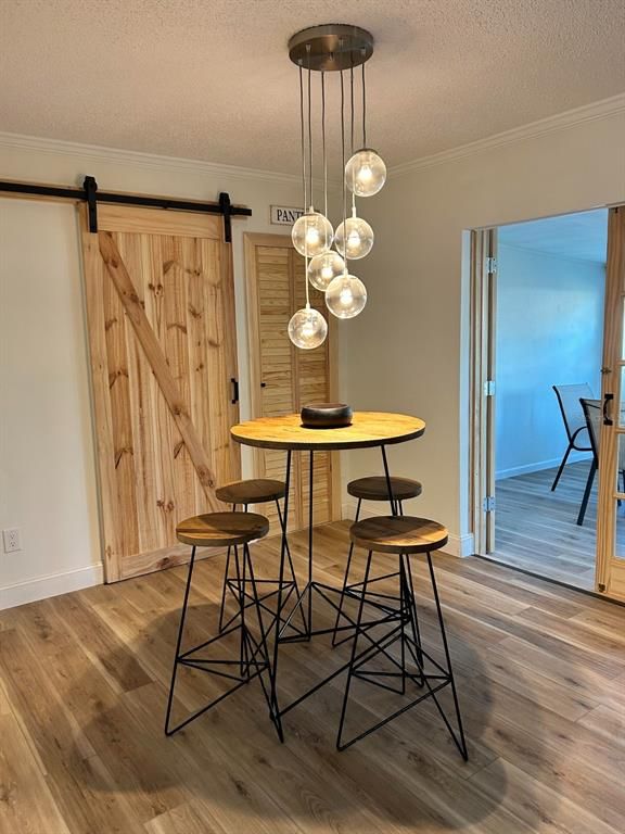 Dining room, Interior, Pendant Lights, Wood Texture Flooring