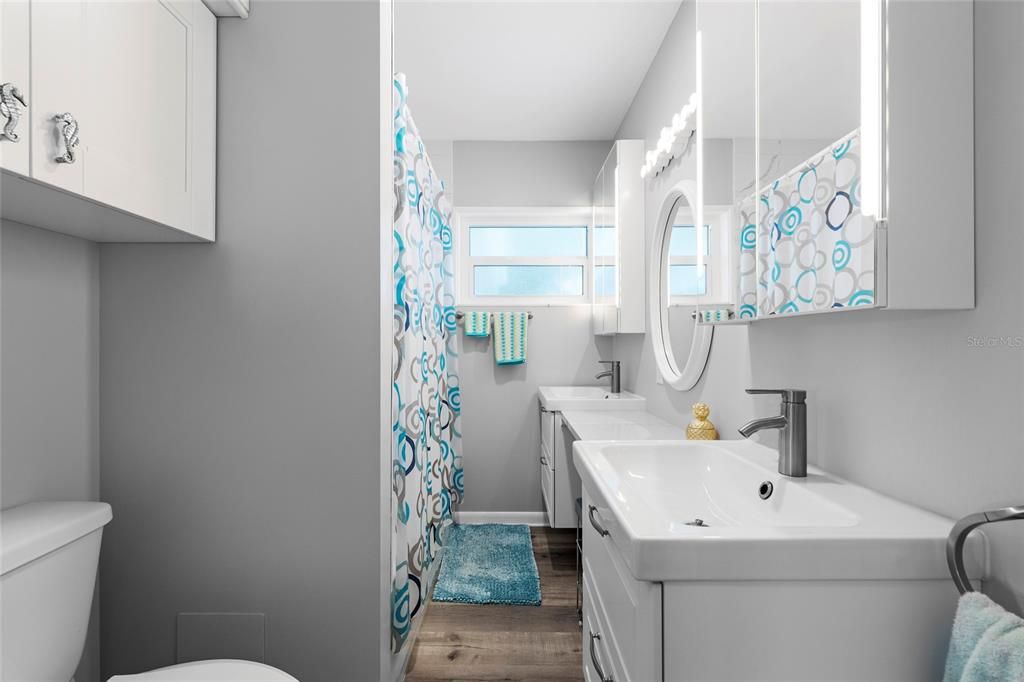 Bathroom, Dual Sink Vanities, Interior, Wood Texture Flooring