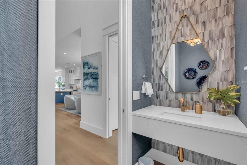 Bathroom, Interior, Recessed Lighting, Wood Texture Flooring