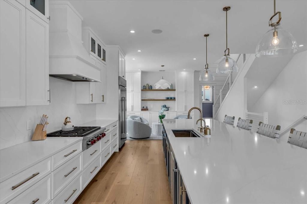 Interior, Kitchen, Pendant Lights, Recessed Lighting, Wood Texture Flooring