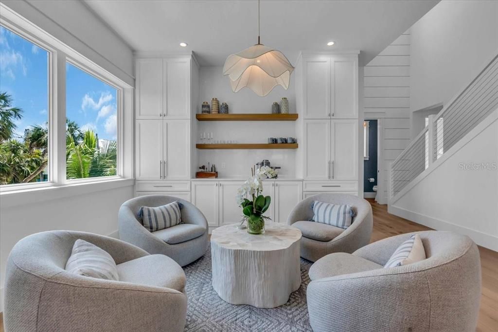 Interior, Living room, Pendant Lights, Recessed Lighting, Wood Texture Flooring