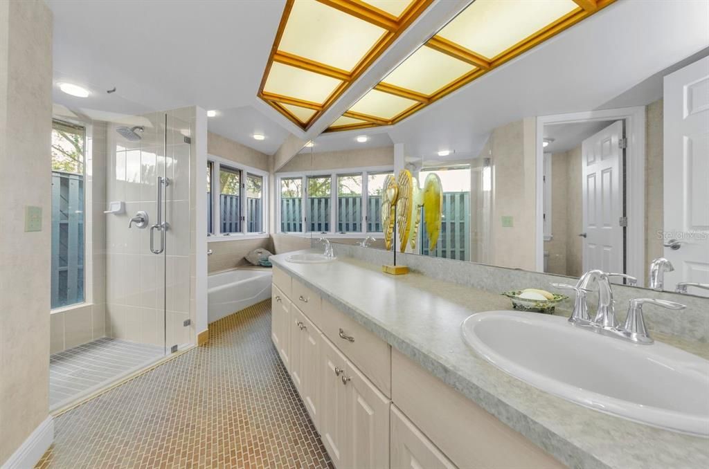 Bathroom, Dual Sink Vanities, Glass Shower, Interior, Recessed Lighting