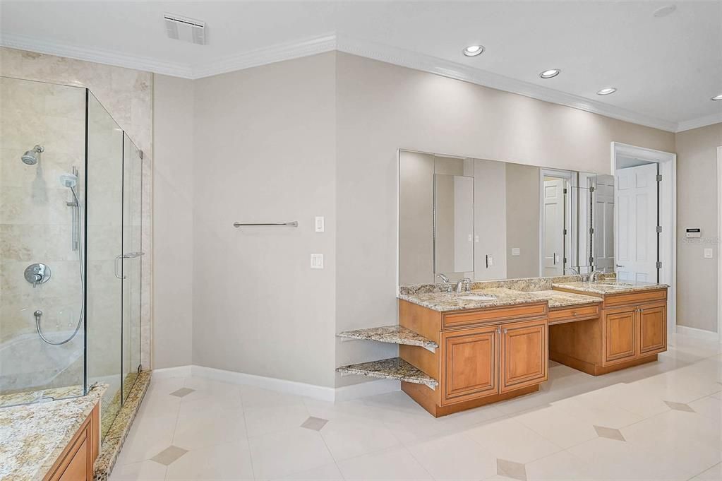 Bathroom, Dual Sink Vanities, Glass Shower, Interior, Recessed Lighting