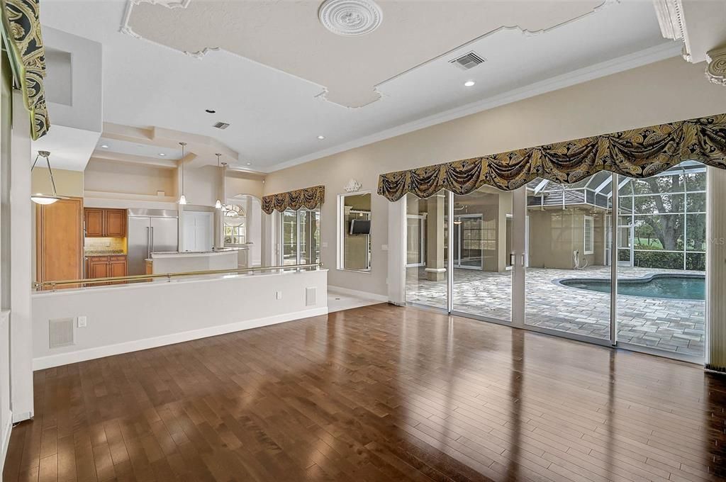 Empty room, Interior, Kitchen, Recessed Lighting, Wood Texture Flooring