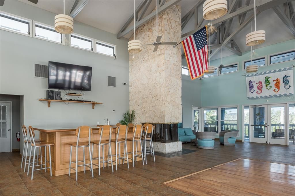 Fireplace, Interior, Pendant Lights, Wood Texture Flooring