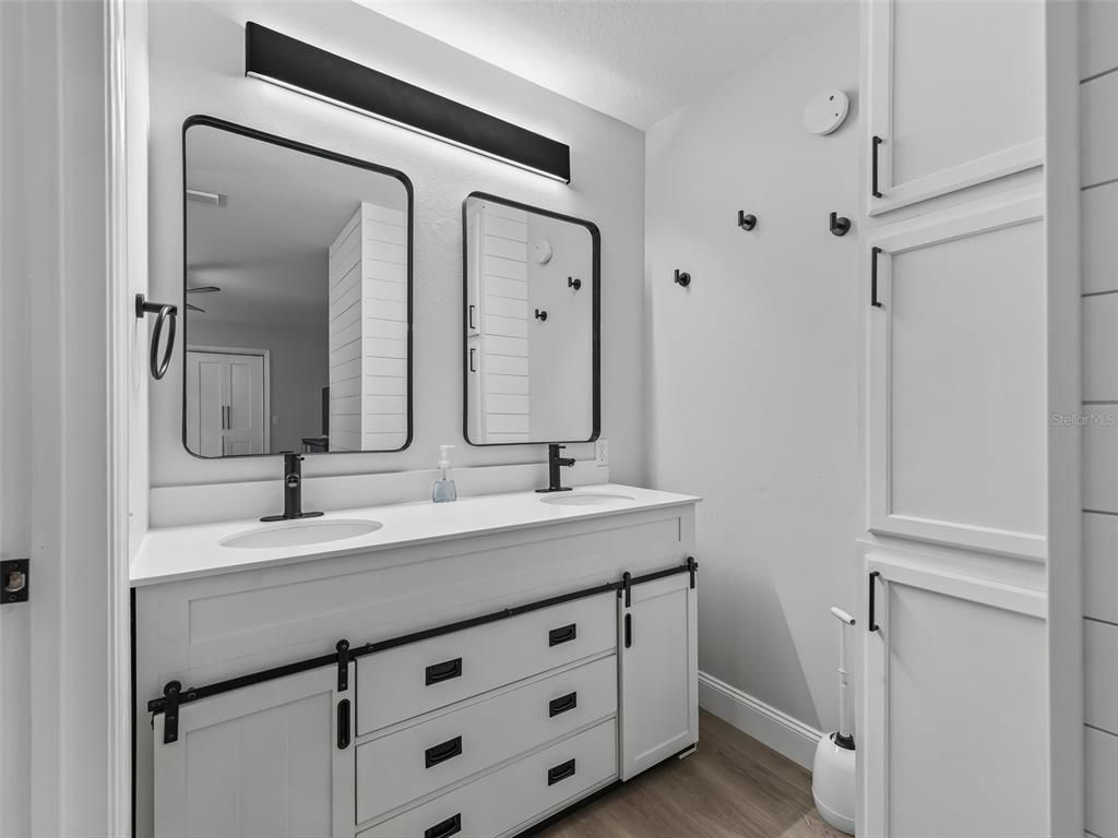 Bathroom, Dual Sink Vanities, Interior, Wood Texture Flooring