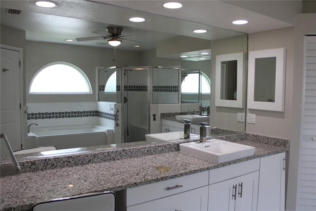Bathroom, Dual Sink Vanities, Glass Shower, Interior, Recessed Lighting