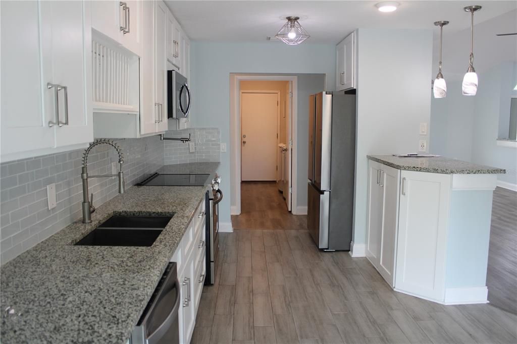 Interior, Kitchen, Pendant Lights, Recessed Lighting, Wood Texture Flooring